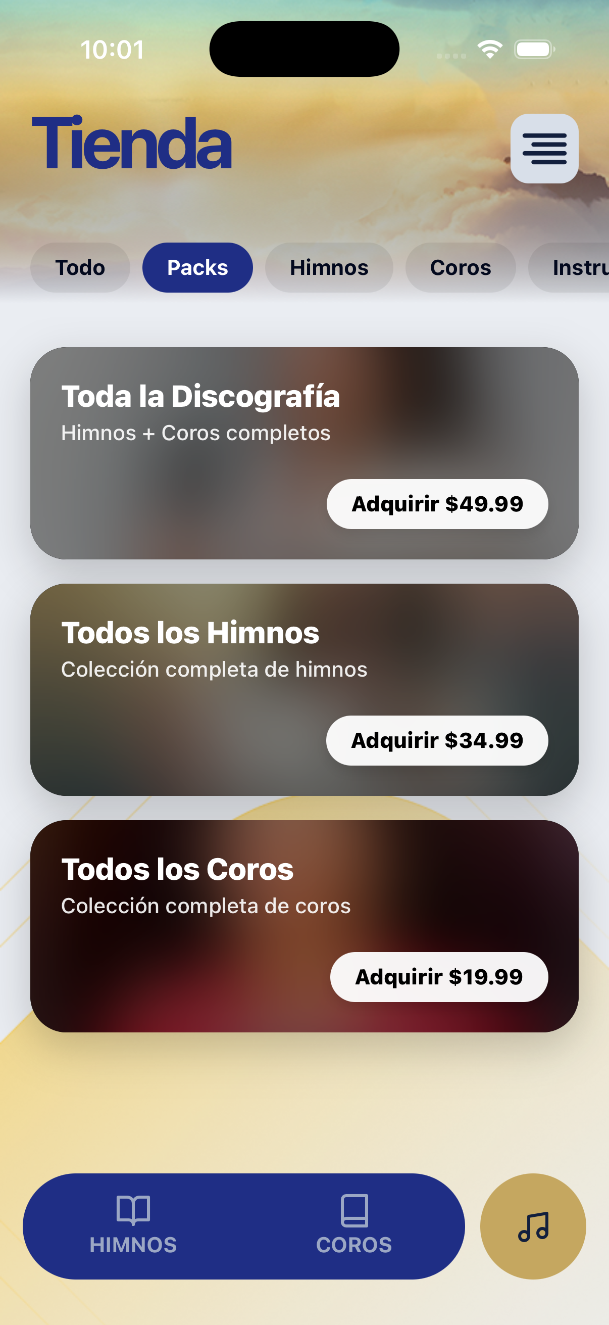 Pantalla de compra